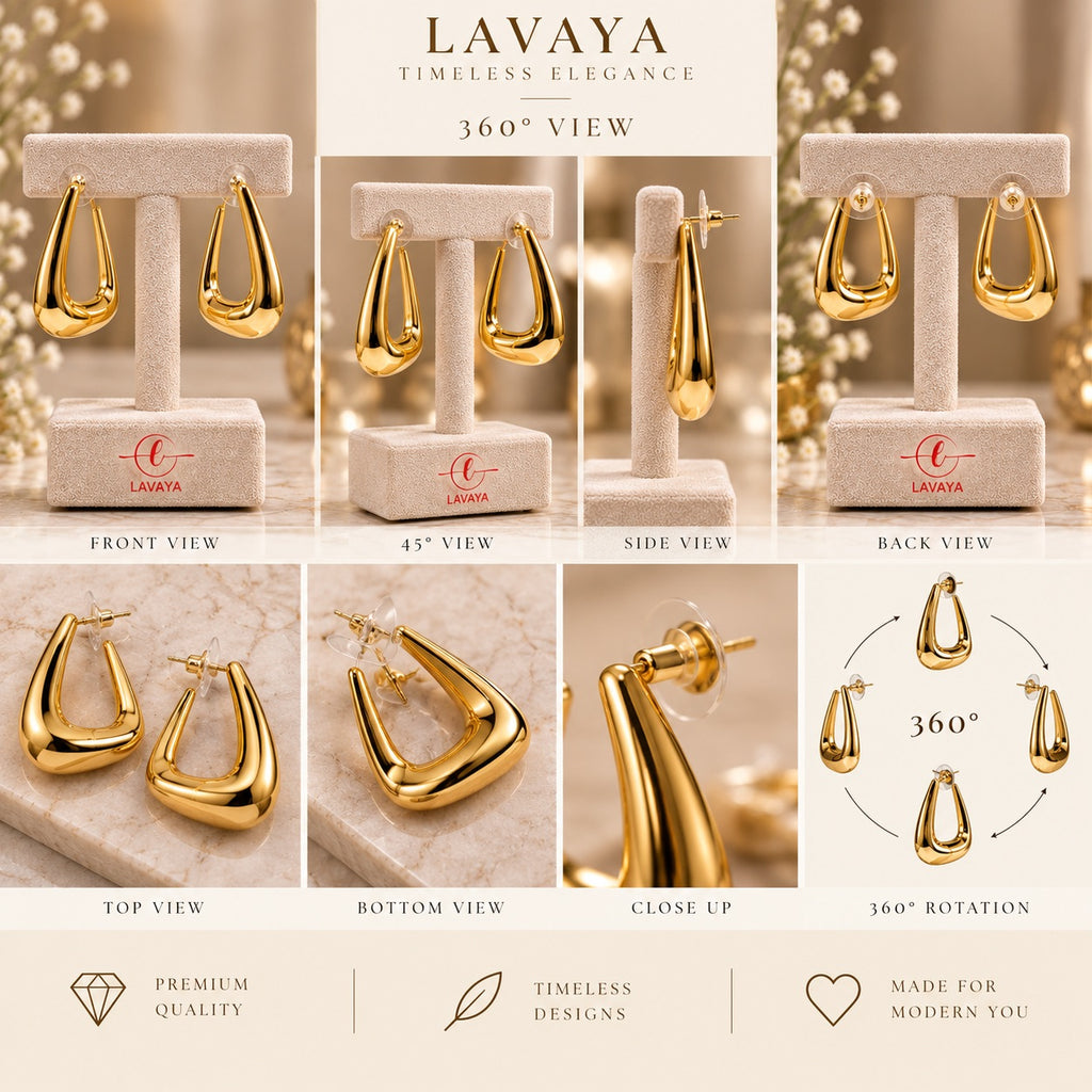 Modern Chunky Teardrop Hollow Hoop Earrings with Ultra-Polished Gold Mirror Finish