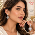 Emerald-Cut Solitaire Stud & Double-Frame Diamond Rhombus Dangles