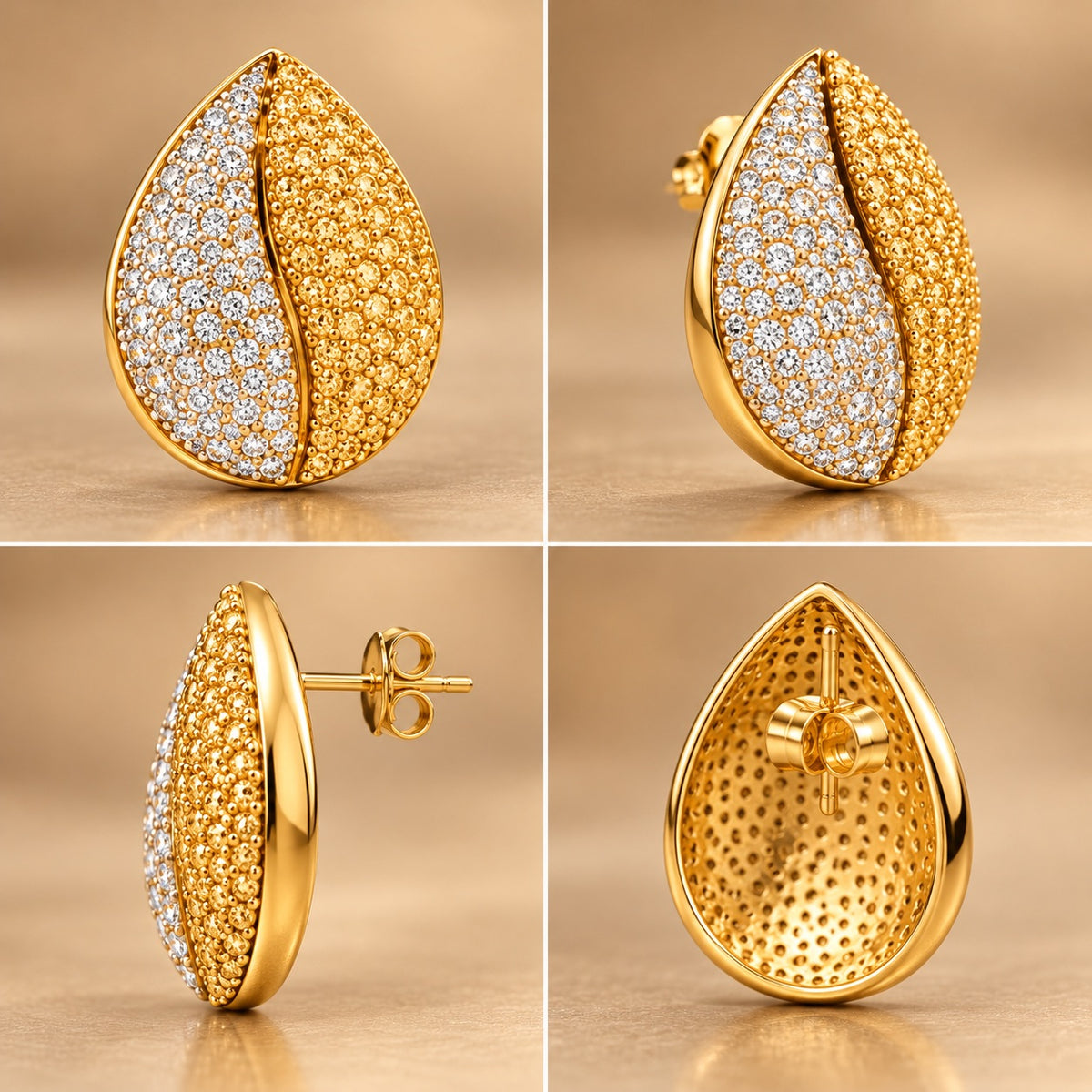 Lavaya Luxury Gold-Tone Two-Tone Crystal Embellished Leaf Stud Earrings for Women