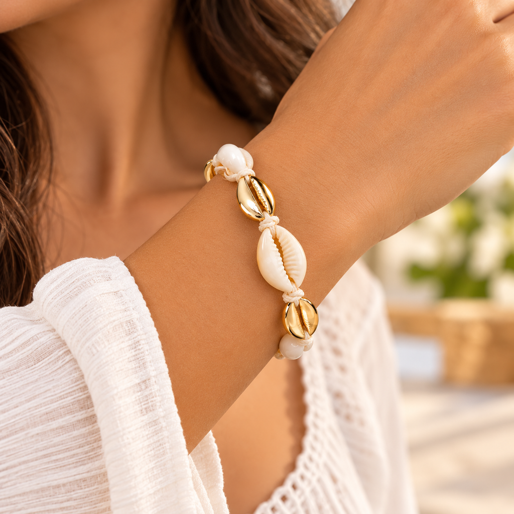 Gold & Natural Cowrie Shell Bracelet