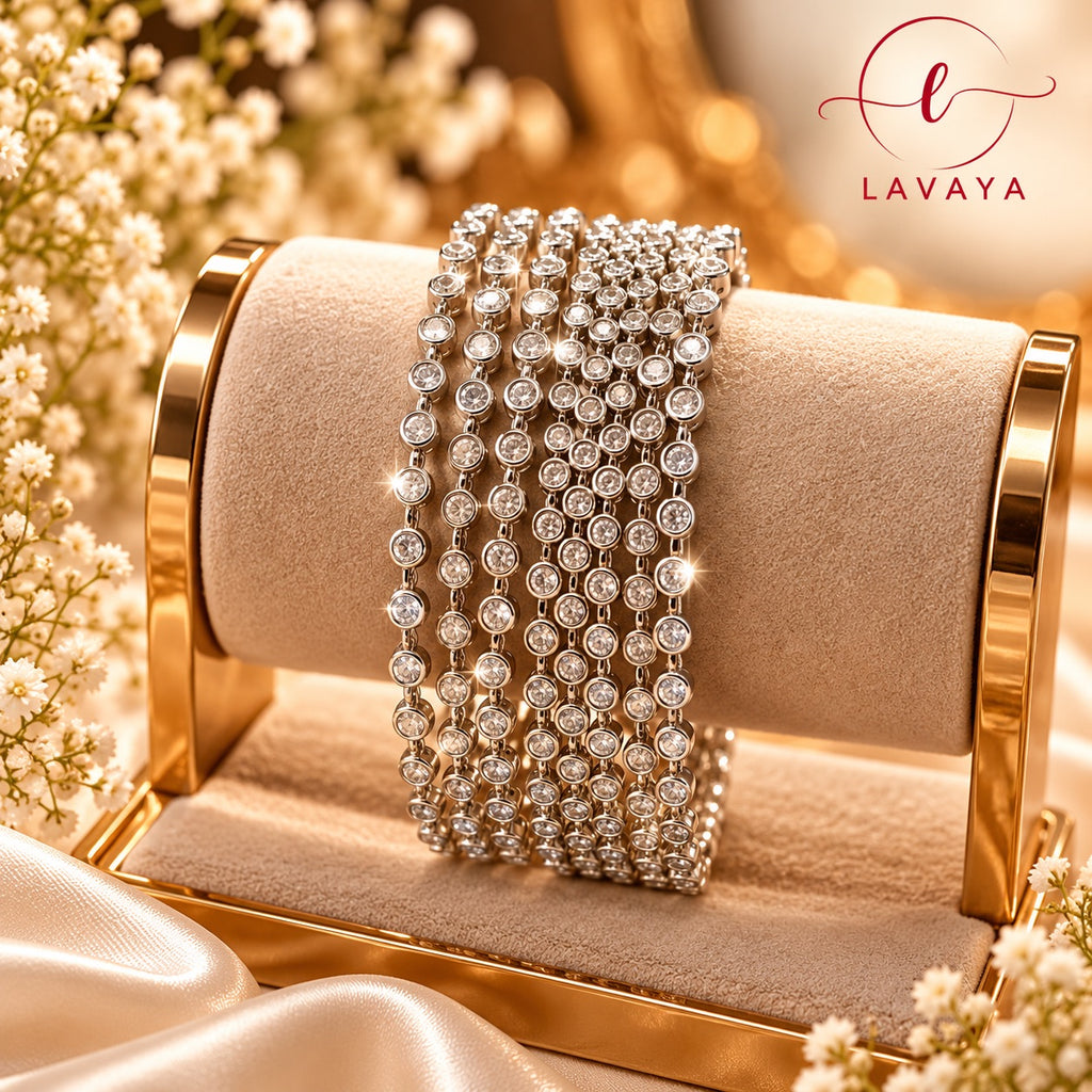 Lavaya Royal Silver-Tone Multi-Layer Crystal Bracelet – Elegant White Stone Designer Statement Bracelet