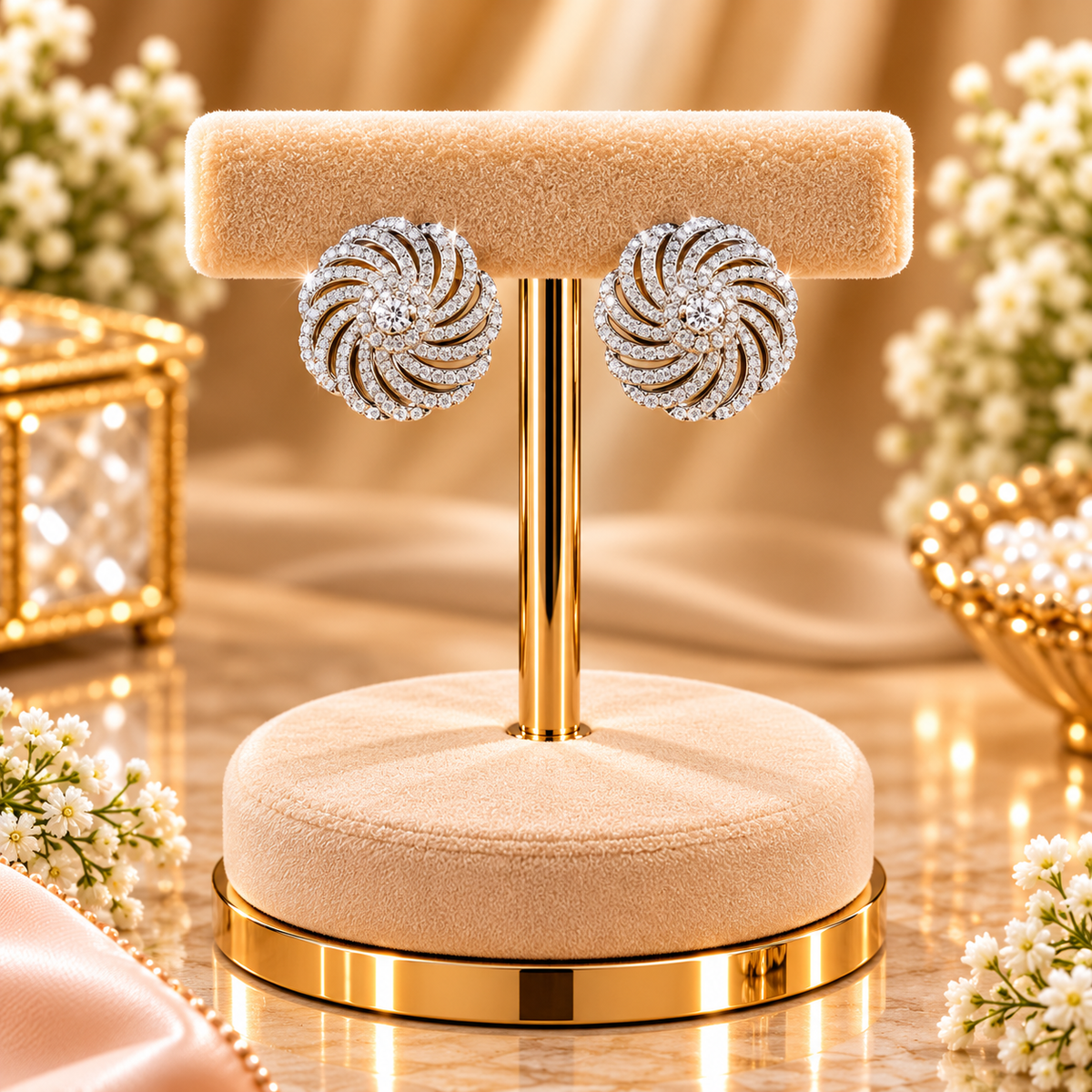 Swirl Pavé Crystal Rosette Stud Earrings