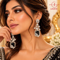 Lavaya Luxury Black Onyx Crystal Floral Drop Earrings for Women – Premium Designer Statement Earrings for Wedding & Party Wear