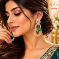 Lavaya Luxury Emerald Green Floral Crystal Chandelier Earrings for Women – Premium Gold-Tone Designer Long Drop Wedding & Party Wear Jewellery