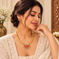 Lavaya Royal Red Meenakari Gold-Tone Hasli Necklace Set with Pearl Drops & Matching Earrings