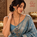 LAVAYA Handcrafted Oxidized Silver Haram Long Necklace with Jhumki & Pearl Drops for Women