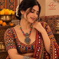 Lavaya Festive Gujarati Banjara Multi-Colored Beaded Necklace Set with Tiered Tribal Pendant & Drop Earrings