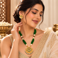 Lavaya Royal Emerald Green Beaded Peacock Pendant Necklace & Earrings Set