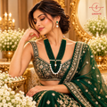 Lavaya Royal Emerald Green Multi-Strand Beaded Necklace with Pearl Drops & Matching Earrings Set
