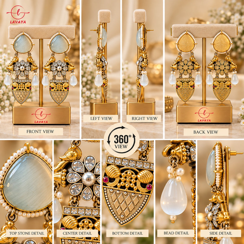 Lavaya Royal Pearl & Crystal Floral Gold-Toned Heritage Statement Earrings