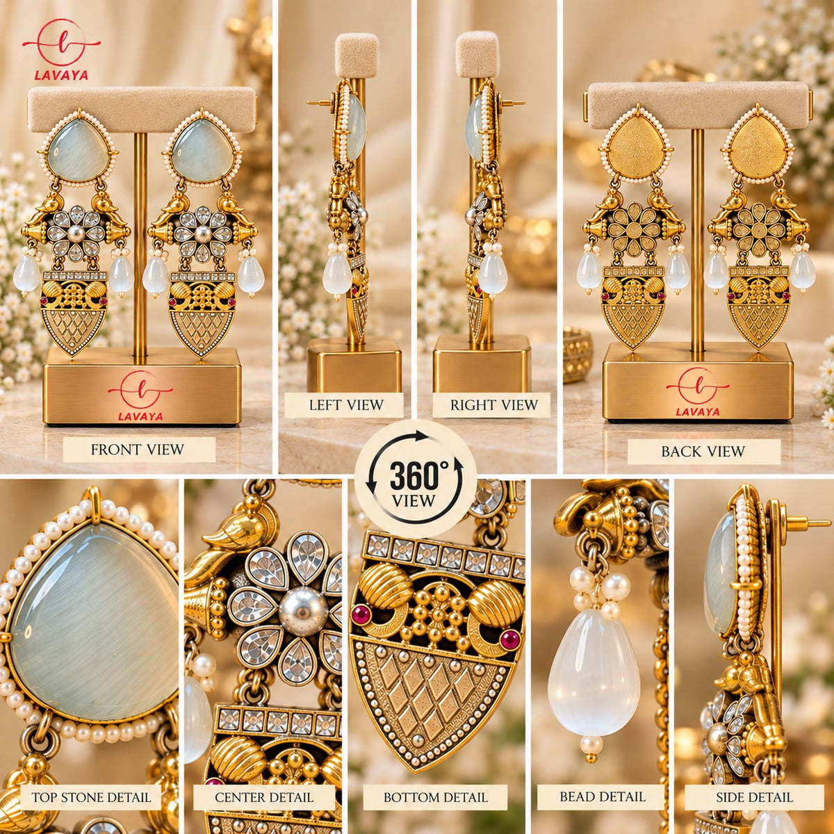 Lavaya Royal Pearl & Crystal Floral Gold-Toned Heritage Statement Earrings