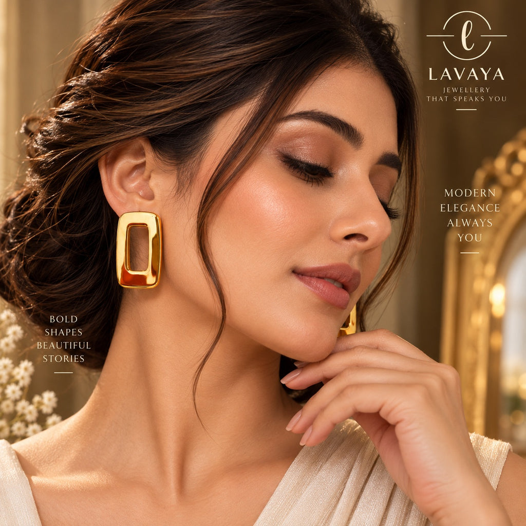 Lavaya Gold-Tone Geometric Rectangular Stud Earrings