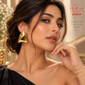 Contemporary High-Shine Molten Gold Sculptural Fan Shield Statement Stud Earrings for Women