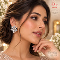 Lavaya Silver Blooming Floral Statement Stud Earrings with Pavé Crystal Petals