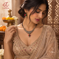 Lavaya The Phool-Pattika: Handcrafted Oxidized Silver Tribal Chevron Collar Necklace with Festive Pom-Pom Drop & Matching Earrings