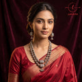 Lavaya The Mandap Heritage Double-Strand Oxidized Silver Haar with Geometric Amulet Pendant & Matching Earrings
