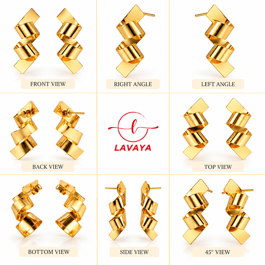 Elegant Gold-Tone Spiral Ribbon Statement Drop Earrings for Women