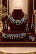 LAVAYA Traditional Oxidized Silver Jewellery Set with Blue & Yellow Stone Accents