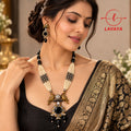 Dual-Tone Antique Bird Motif Statement Necklace Set with Seed Pearls,
