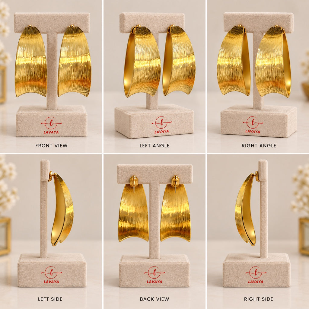 Elegant Gold-Tone Textured Statement Drop Earrings