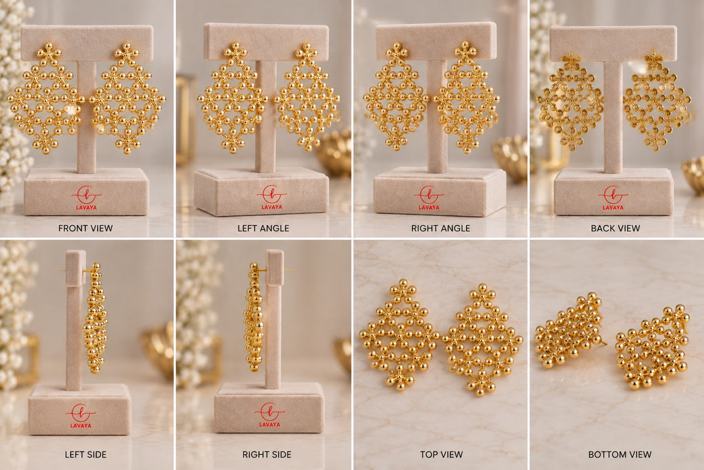 High-Polish Spherical Bead Openwork Rhombus Earrings for Festive & Wedding Wear