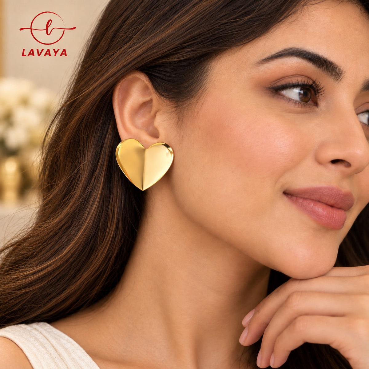 Sculptural Folded Gold Heart Statement Stud Earrings – 3D Geometric Heart Studs