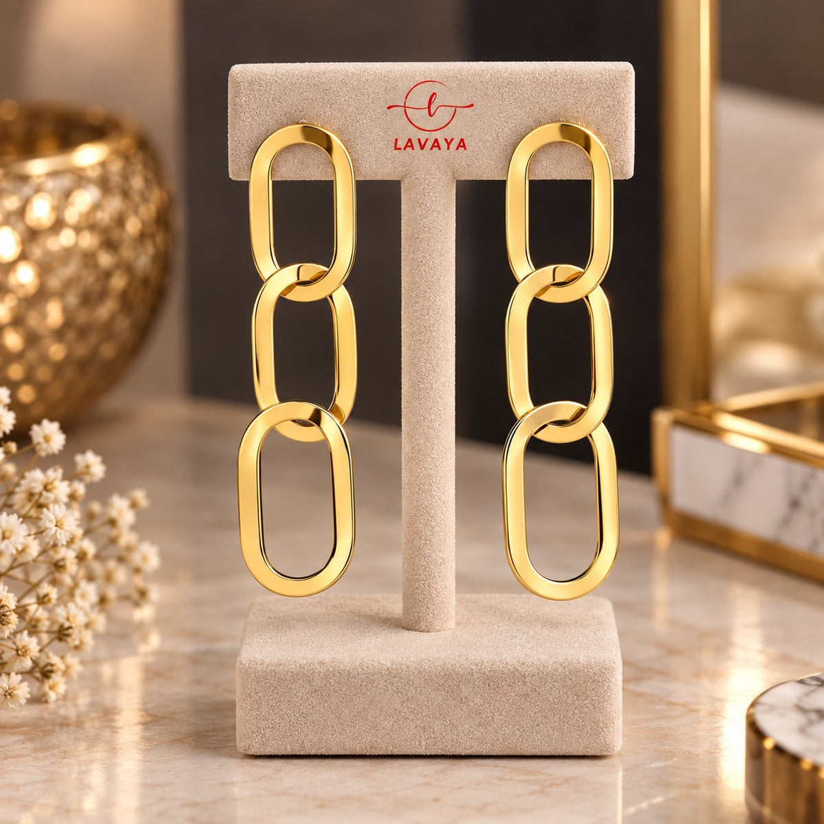 Elegant Gold-Tone Linked Chain Drop Earrings