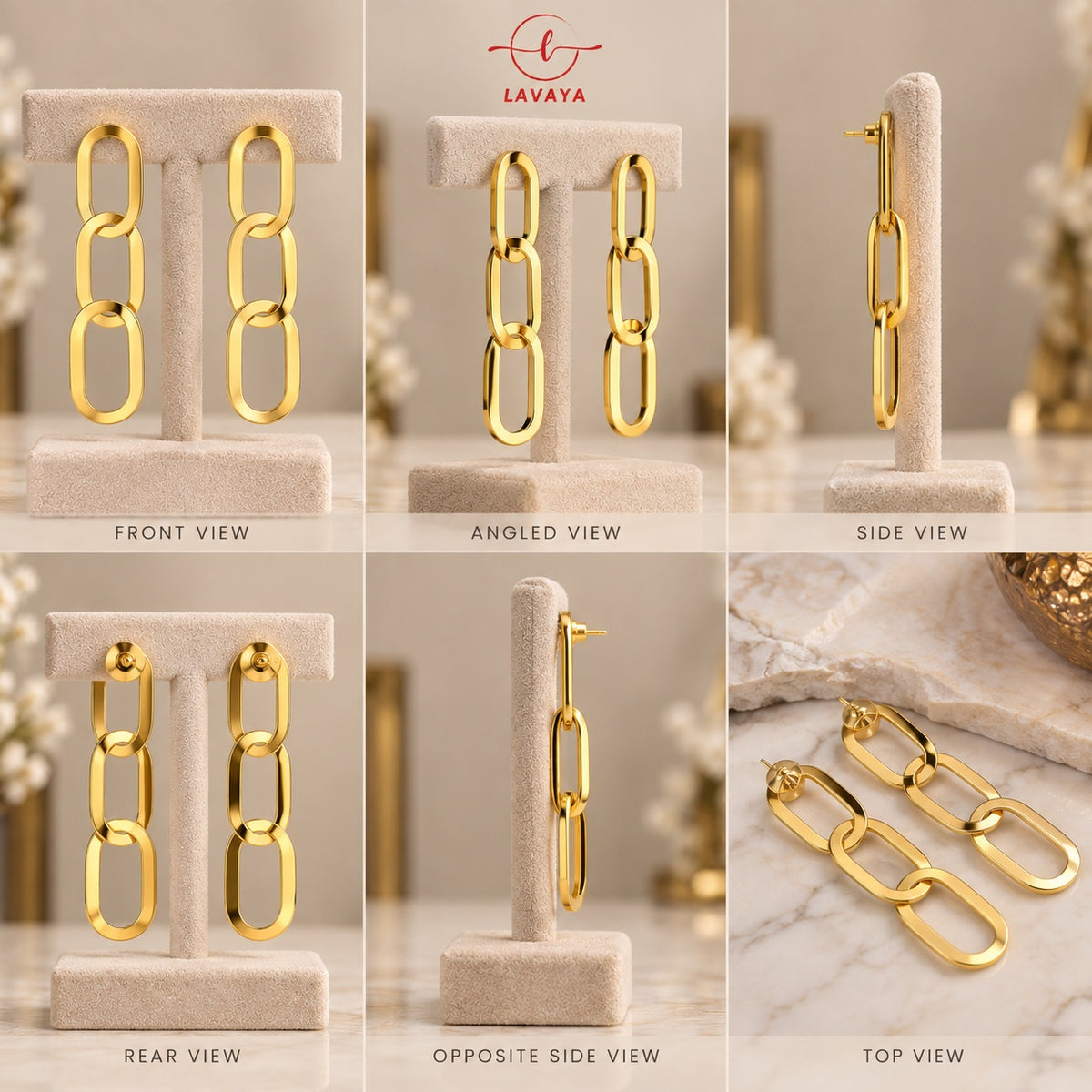 Elegant Gold-Tone Linked Chain Drop Earrings