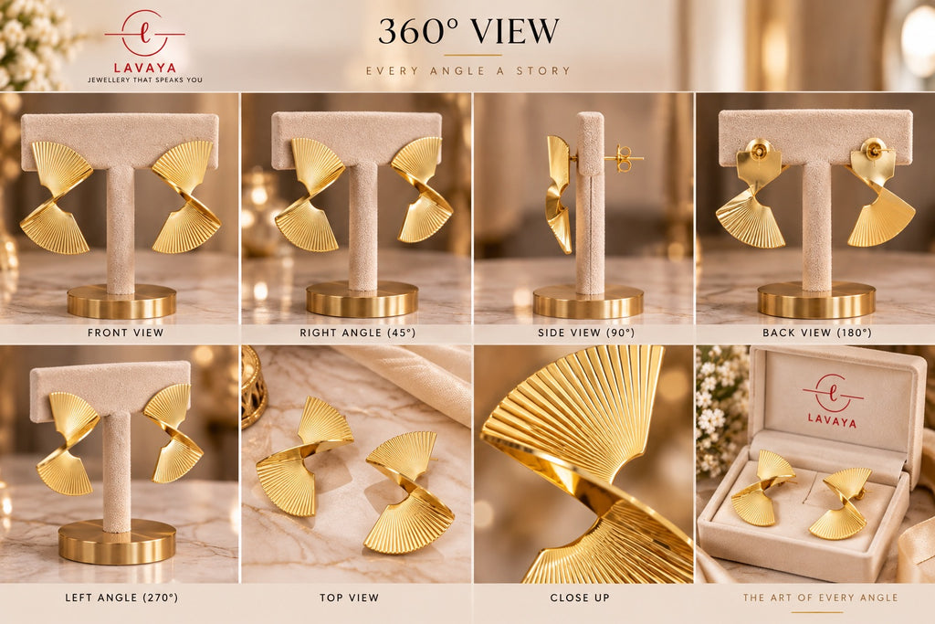 Elegant Gold-Tone Twisted Fan-Shaped Statement Earrings for Women