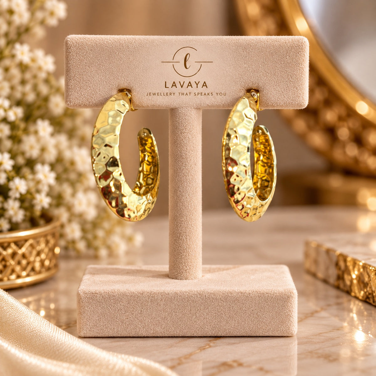 Textured Gold Hoop Earrings for Women