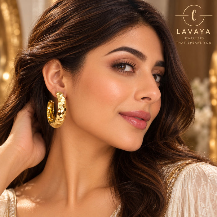 Textured Gold Hoop Earrings for Women