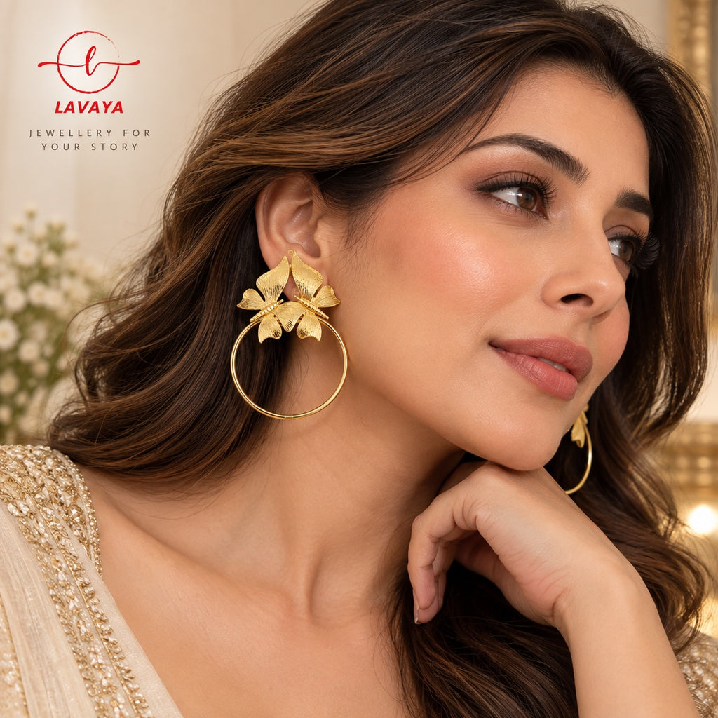 Lavaya Oversized Gold Butterfly Hoop Statement Earrings