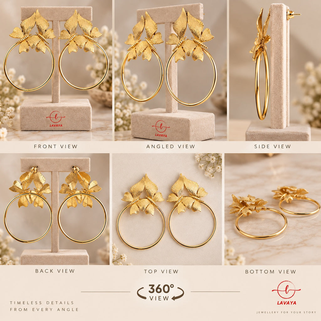 Lavaya Oversized Gold Butterfly Hoop Statement Earrings