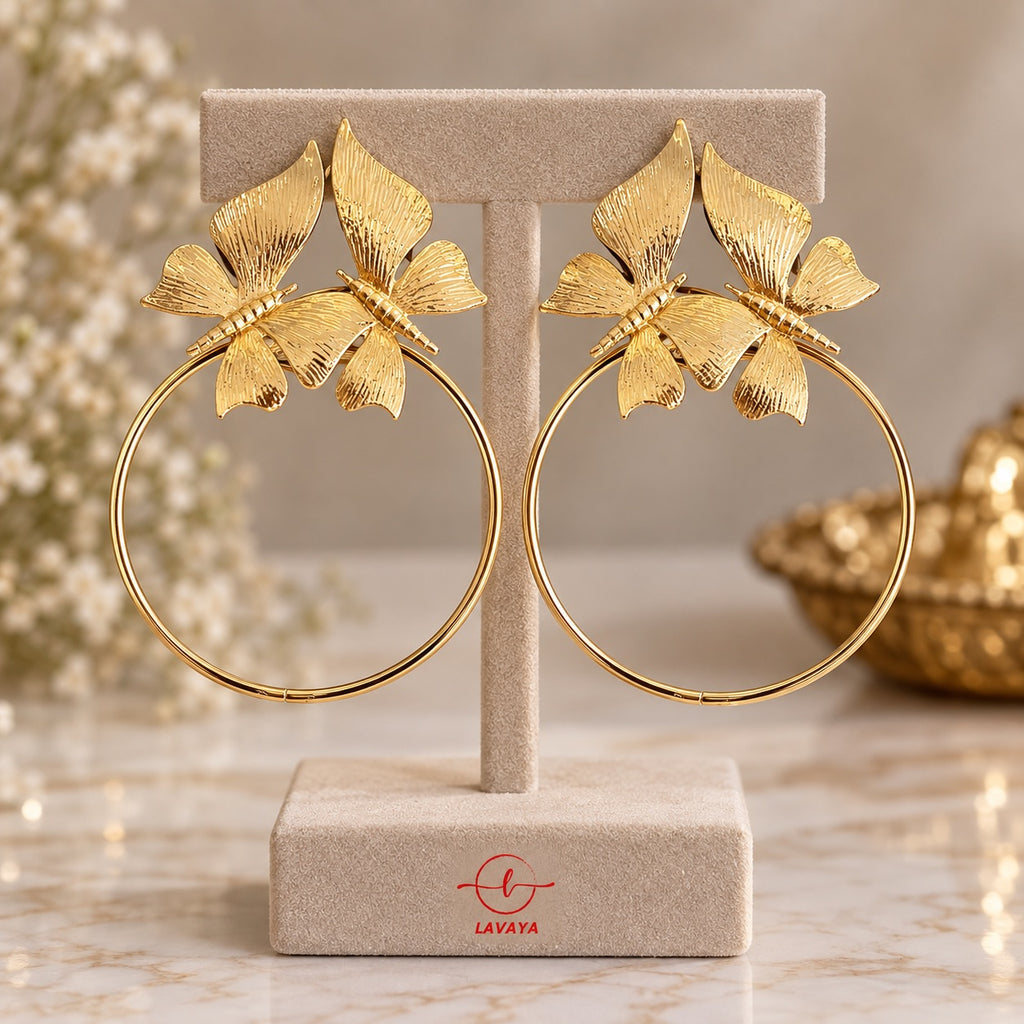 Lavaya Oversized Gold Butterfly Hoop Statement Earrings
