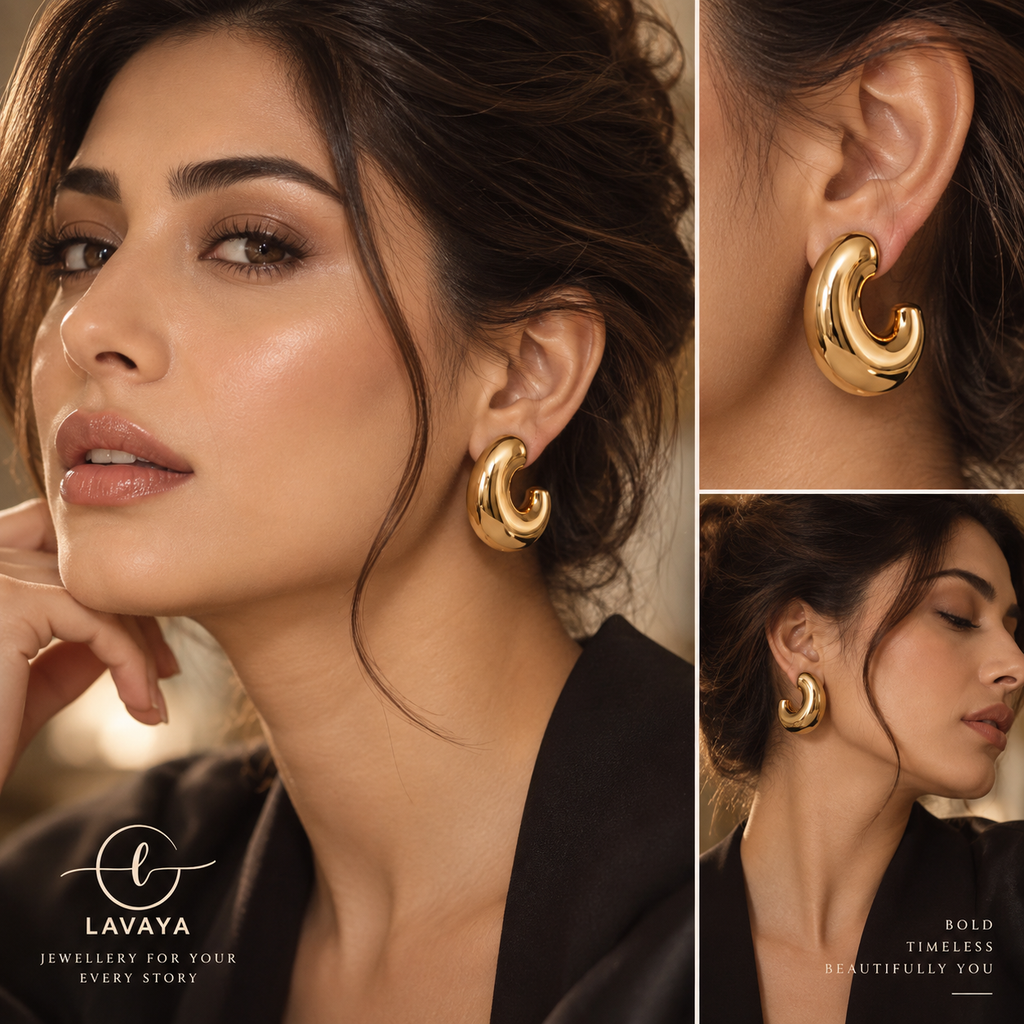 Lavaya Chunky Teardrop Gold Statement Earrings | Elongated Waterdrop Dangles