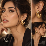 Lavaya Chunky Teardrop Gold Statement Earrings | Elongated Waterdrop Dangles