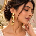 Lavaya Golden Radiance Triple Geometric Drop Earrings for Women | Elegant Hammered Gold-Tone Rectangular Statement Earrings