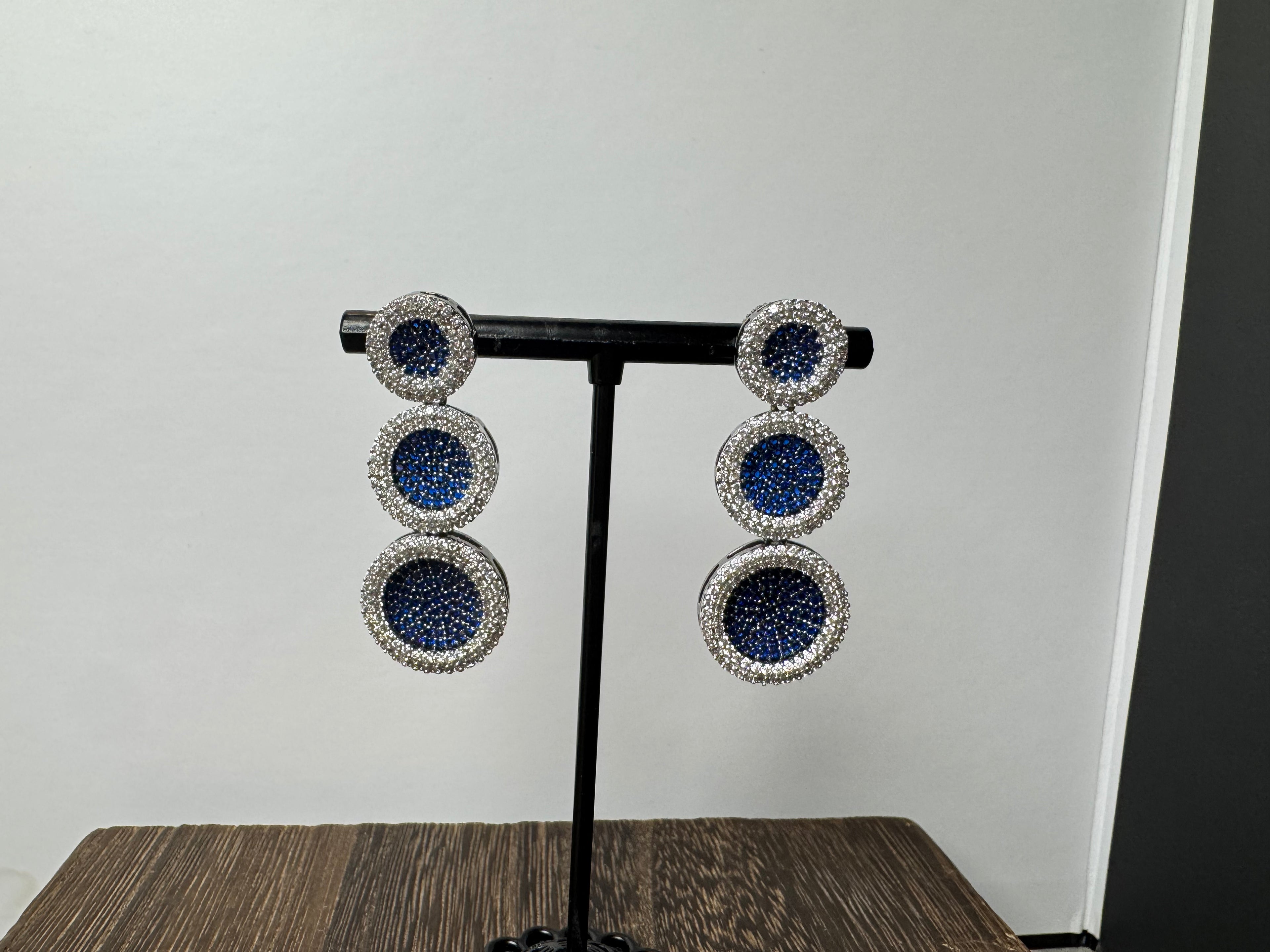 Lavaya The Nila Galaxy: Royal Sapphire Blue Micro-Pavé Disc Collar Necklace Set with Triple-Drop Earrings