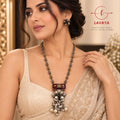 Dual-Tone Oxidized Butterfly Link Chain Floral Bouquet Pendant Necklace Set with Maroon Enamel & Pearls