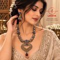 LAVAYA Antique Dual-Tone Goddess Lakshmi Temple Necklace Set with Jhumki Earrings for Women