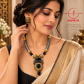 LAVAYA Dual-Tone Tribal Hasli Necklace Set with Black Onyx Stones & Elephant Stud Earrings