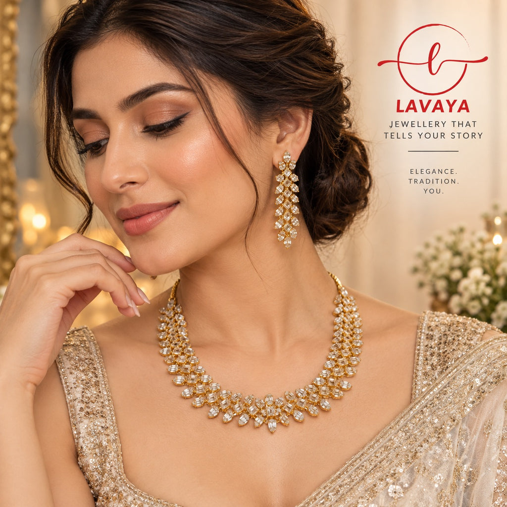 Lavaya Gold-Tone Crystal Necklace & Earrings Set for Women