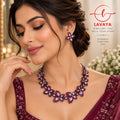 Lavaya The Gulnaar Bloom: Magenta Pink & Solitaire CZ Four-Petal Flower Collar Necklace Set with Matching Stud Earrings