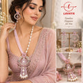 Lavaya Royal Blush Pink Pearl & Crystal Statement Necklace with Floral Chandbali Earrings Set