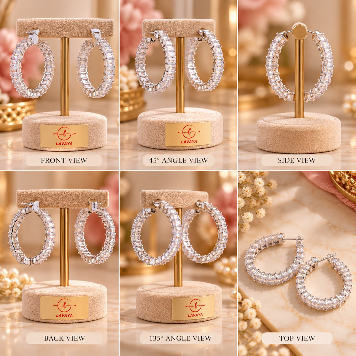 Sparkling Baguette-Cut Cubic Zirconia Chunky Silver Hoop Earrings for Women