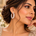 Sparkling Baguette-Cut Cubic Zirconia Chunky Silver Hoop Earrings for Women