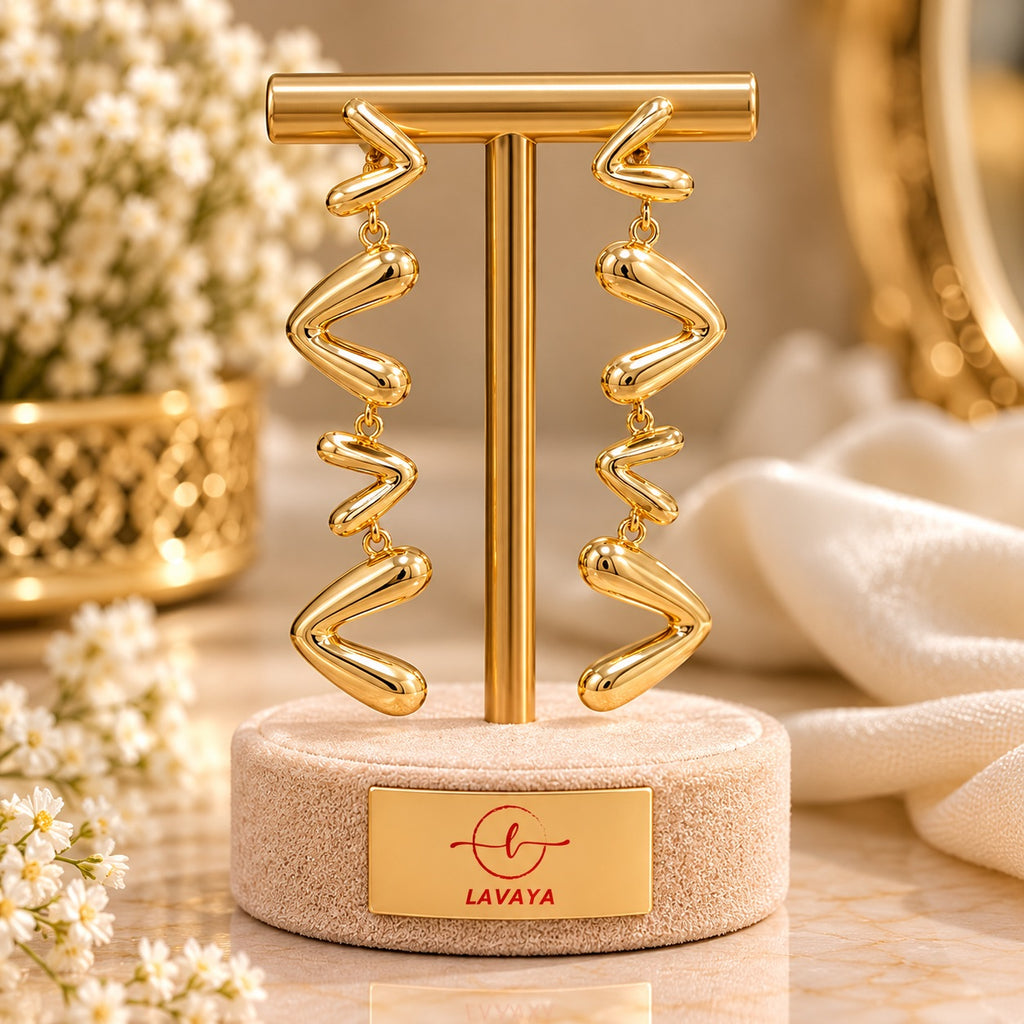 Alternating Geometric Inverted V-Link Dangler Earrings for Cocktail & Festive Wear