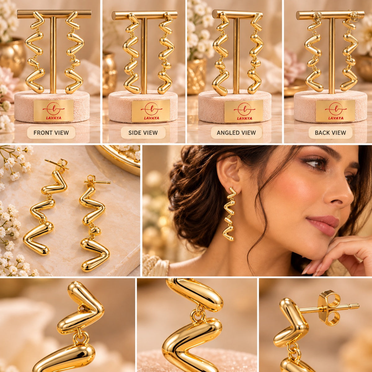 Alternating Geometric Inverted V-Link Dangler Earrings for Cocktail & Festive Wear