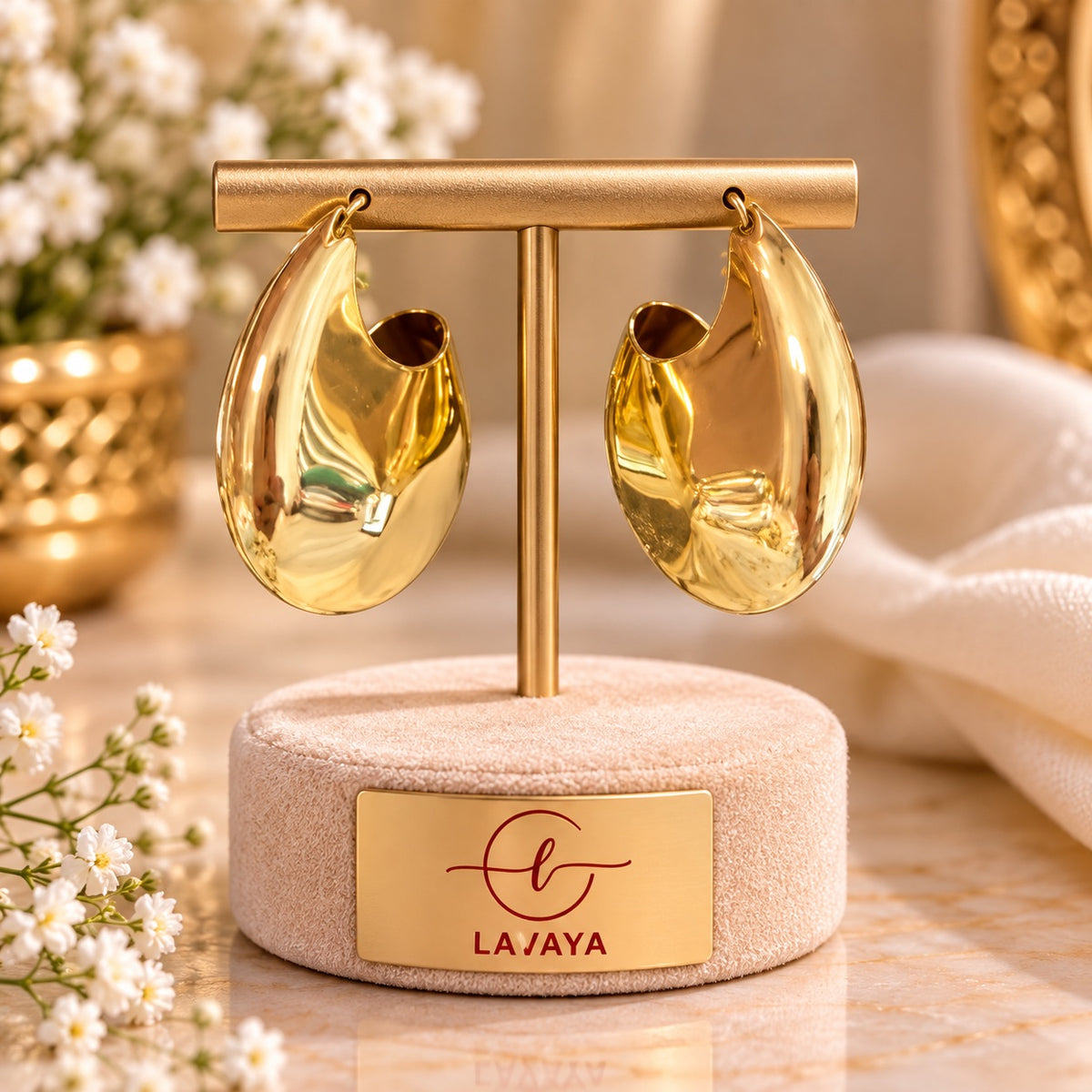 Oversized Teardrop Hollow Hoop Earrings with Mirror-Shine Gold Finish for Women