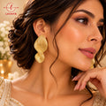 Oversized Fine-Ribbed Organic Leaf Dangler Studs for Festive & Cocktail Glam